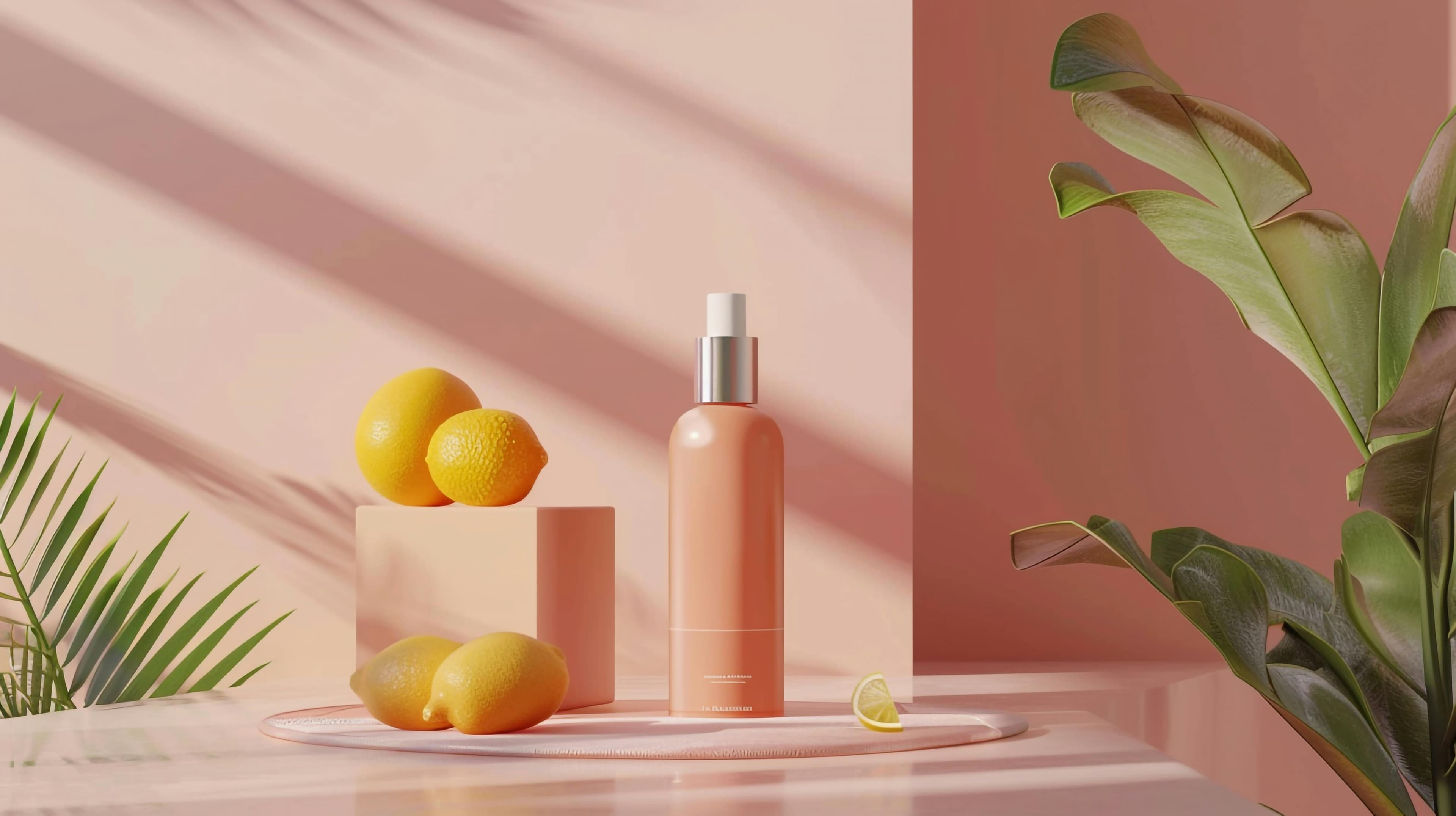 Warm peach-toned product still life